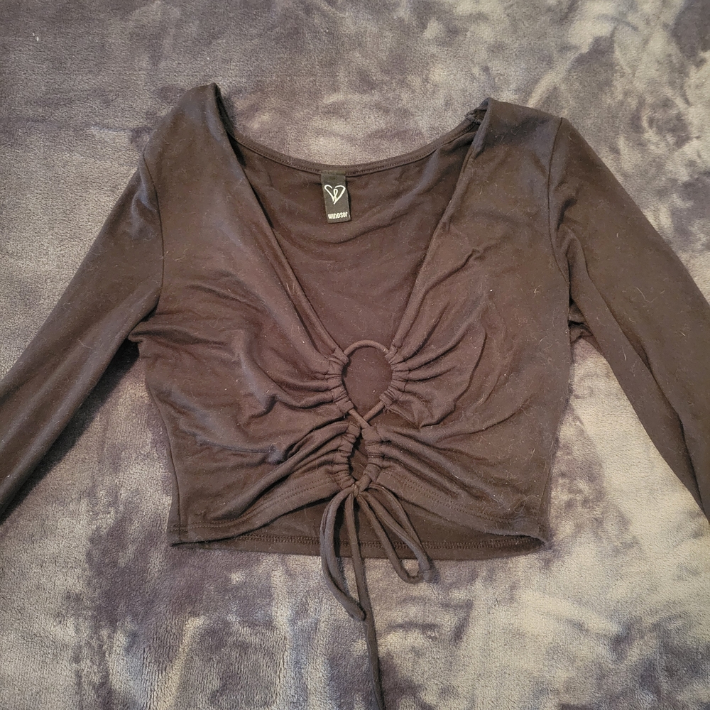 Windsor Black Ruched Tie-Front Crop Top